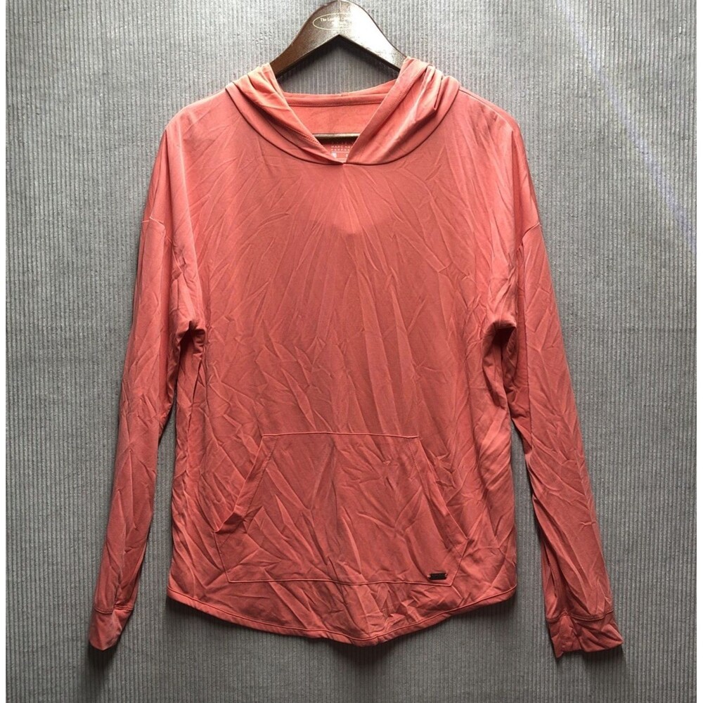 MNY Performance Women’s Hooded Top Size M Peach Long Sleeve Pockets Athleisure